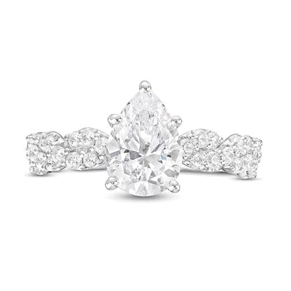 2.0 CT. Gesamtgewicht Verlobungsring Solitär mit seitlichem Besatz mit tropfenförmigem Labordiamant in 14K Weißgold (F/VS2)