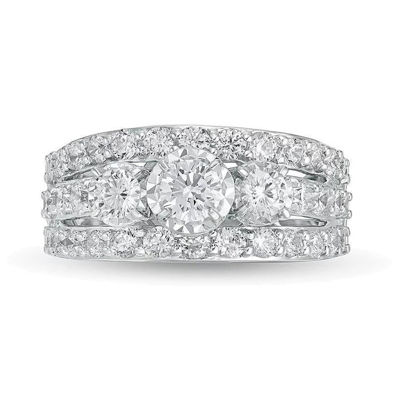 2.0 ct. Gesamtgewicht Diamant Dreistein mehrreihiger Verlobungsring in 14K Weißgold (I/I2)