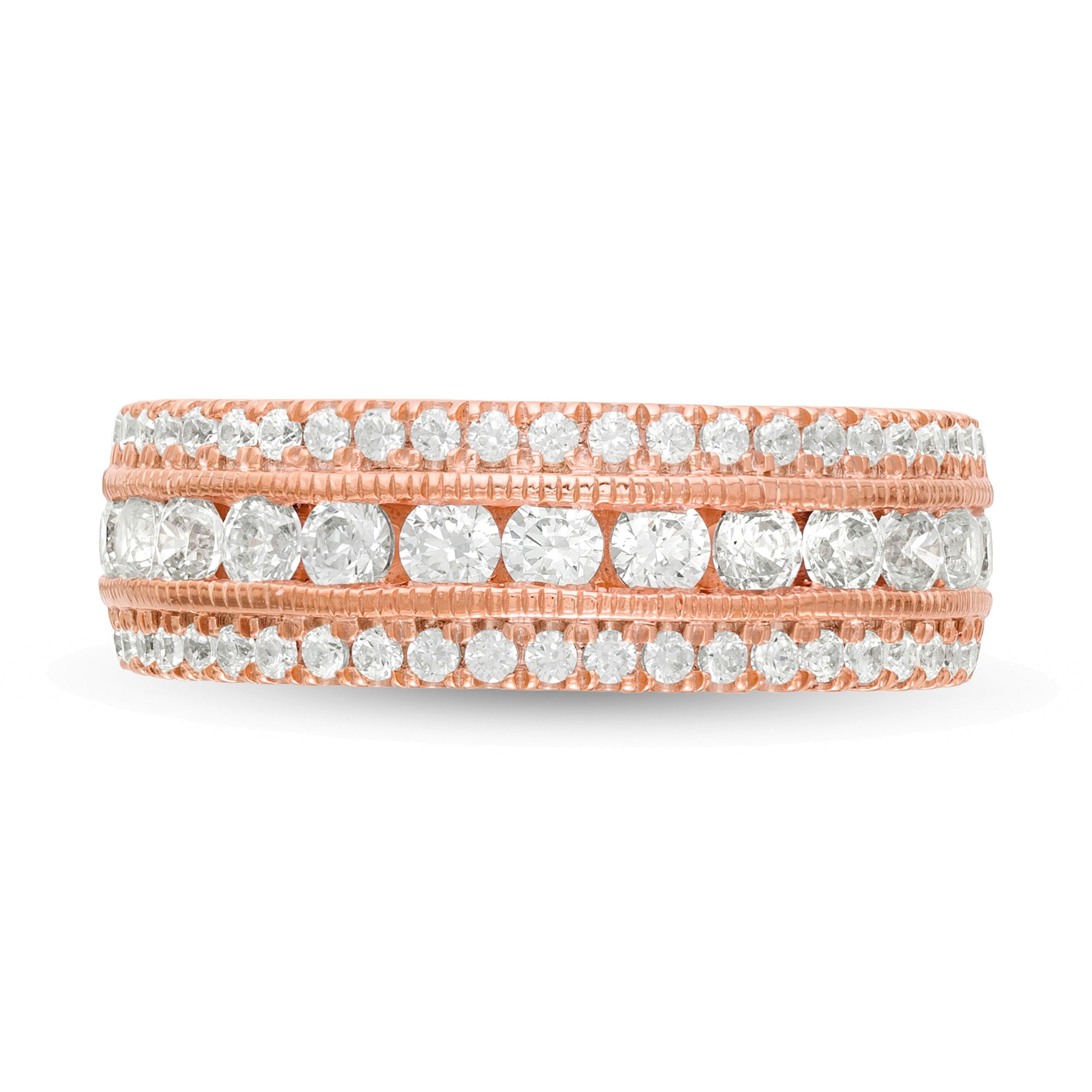1.33 ct. Gesamtgewicht Diamant Memoire-Ring mehrreihig im Vintage-Stil in 10K Roségold