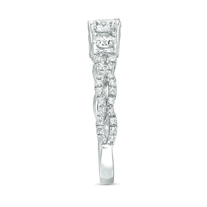 Dreistein-Verlobungsring mit Diamanten 1.0 ct. Gesamtgewicht, rund, Weiß, in 10K Weißgold für Damen