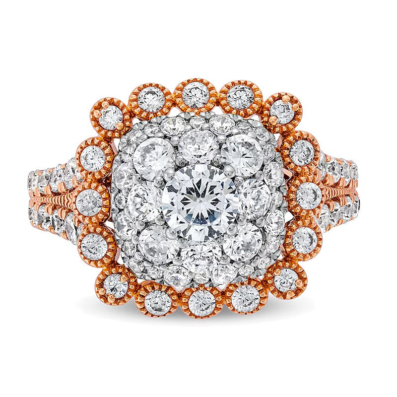 2.0 ct. Gesamtgewicht Multi-Diamant Verlobungsring im Vintage-Stil mit Kissenschliff in 10K Roségold