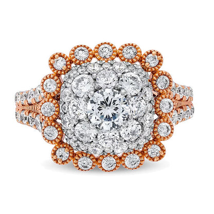 2.0 ct. Gesamtgewicht Multi-Diamant Verlobungsring im Vintage-Stil mit Kissenschliff in 10K Roségold