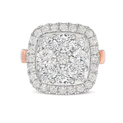 3.17 ct. Gesamtgewicht Verlobungsring mit Diamanten im Kissenschliff und Halo in 14K Roségold