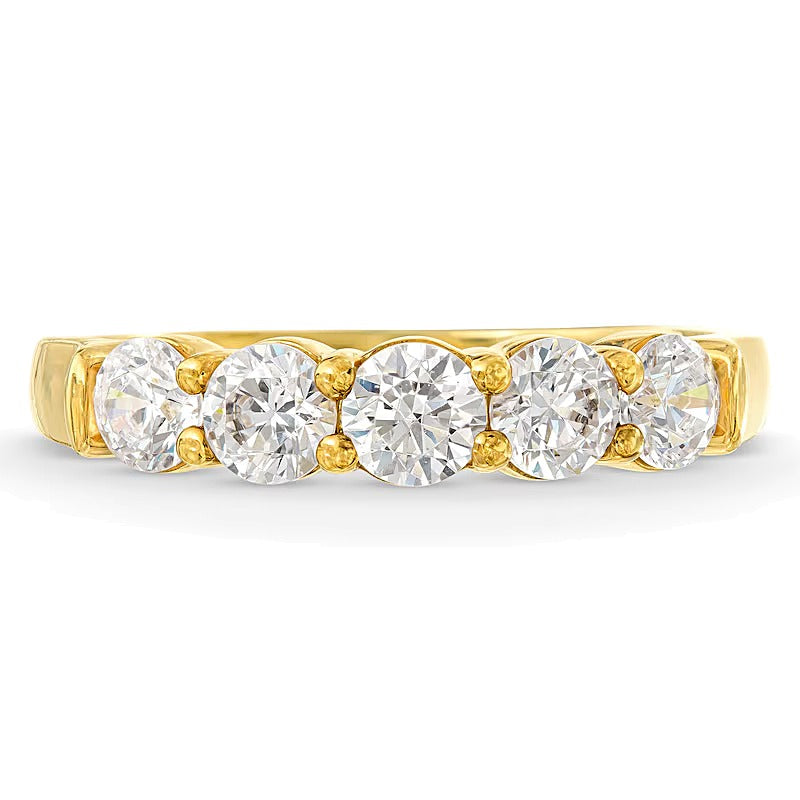 Memoire-Ring mit fünf Diamanten 1.0 ct. Gesamtgewicht in 14K Gelbgold
