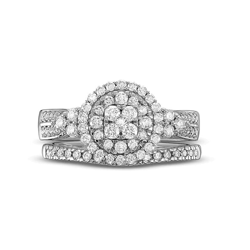 Braut-Set mit weißen Diamanten im Rundschliff in 14K Weißgold, 0.75 ct. Gesamtgewicht