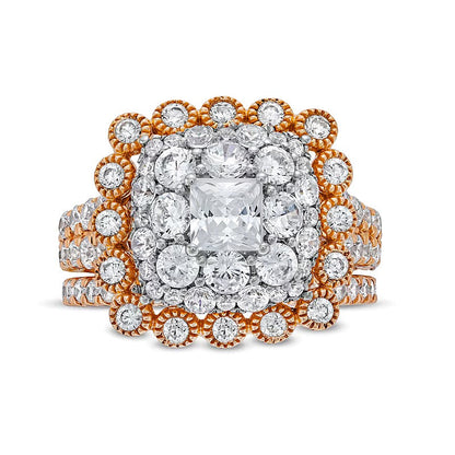 2.75 ct. Gesamtgewicht Braut-Set mit Diamanten in rund und Kissenschliff in 10K Roségold