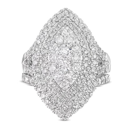Braut-Set mit Diamanten im Marquise- und Rundschliff, doppeltem Rahmen und geteilter Schiene, 2.0 ct. Gesamtgewicht, 14K Weißgold