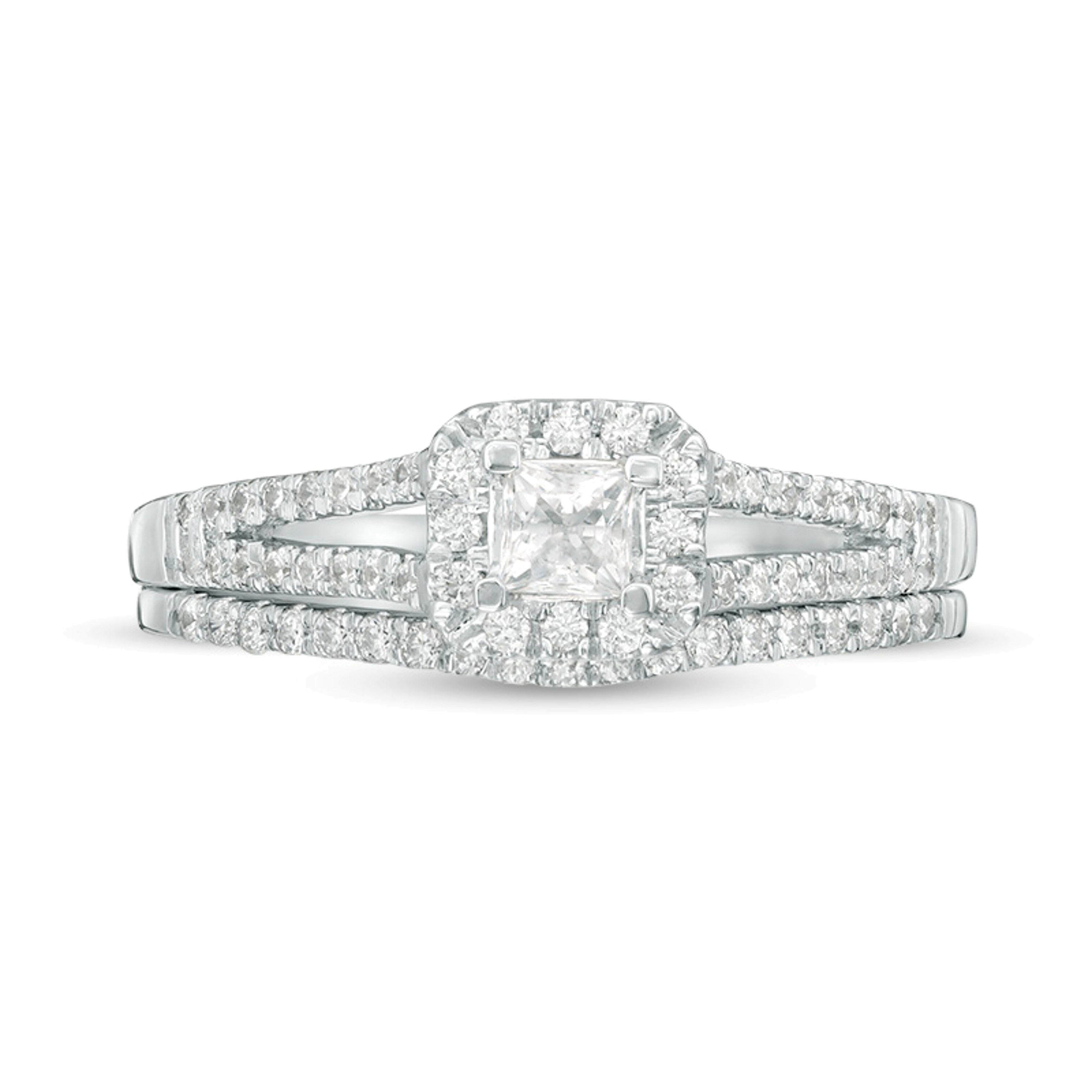 0.33 ct. Gesamtgewicht Braut-Set mit Diamanten im Princess- und Rundschliff in 10K Weißgold