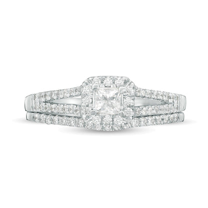 0.33 ct. Gesamtgewicht Braut-Set mit Diamanten im Princess- und Rundschliff in 10K Weißgold