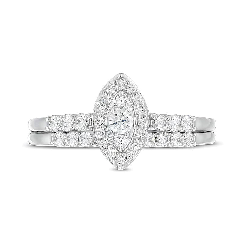 0.5 ct. Gesamtgewicht Braut-Set mit Diamanten in Marquise und rund in 10K Weißgold