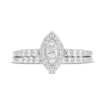 0.5 ct. Gesamtgewicht Braut-Set mit Diamanten in Marquise und rund in 10K Weißgold