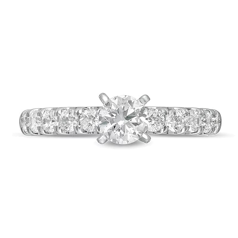 Verlobungsring mit weißen Diamanten 1.0 CT. Gesamtgewicht, Solitär mit seitlichem Besatz, 10K Weißgold