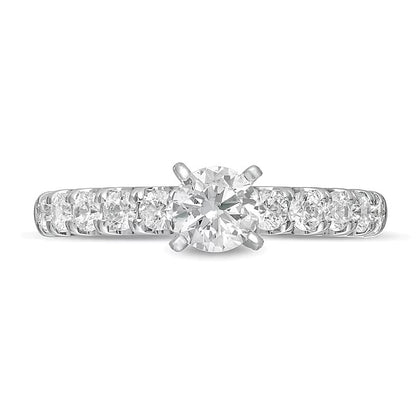 Verlobungsring mit weißen Diamanten 1.0 CT. Gesamtgewicht, Solitär mit seitlichem Besatz, 10K Weißgold