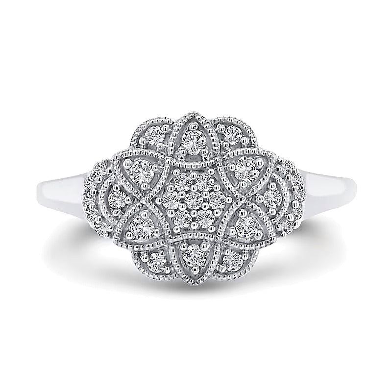 0.2 CT. Gesamtgewicht Multi-Diamant Ring im Vintage-Stil mit Blütenrahmen in 10K Weißgold