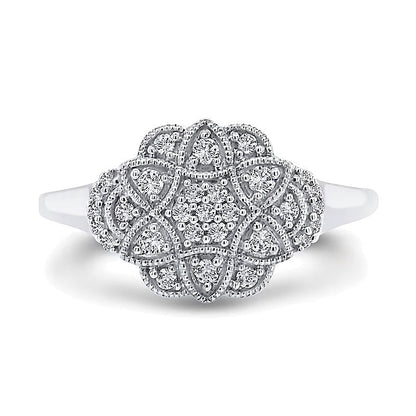 0.2 CT. Gesamtgewicht Multi-Diamant Ring im Vintage-Stil mit Blütenrahmen in 10K Weißgold