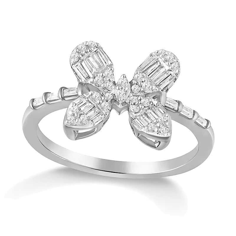 0.5 ct. Gesamtgewicht Multi-Diamant Schmetterlings-Ring in 10K Weißgold