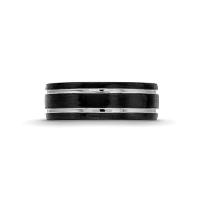 8.0mm gerillter Ehering aus zweifarbigem Tungsten mit schwarzer Ionenbeschichtung