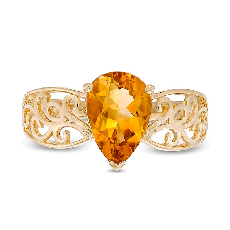 Fashion-Ring mit tropfenförmigem Citrin in 10K Gelbgold