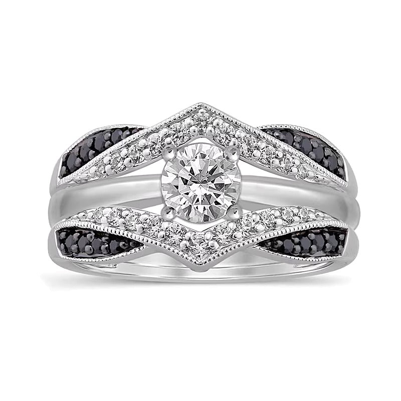 0.33 ct. Gesamtgewicht behandelter schwarzer und weißer Diamant Vintage-Solitär-Enhancer in 14K Weißgold