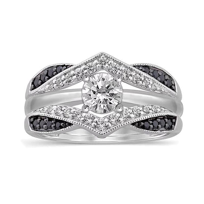 0.33 ct. Gesamtgewicht behandelter schwarzer und weißer Diamant Vintage-Solitär-Enhancer in 14K Weißgold
