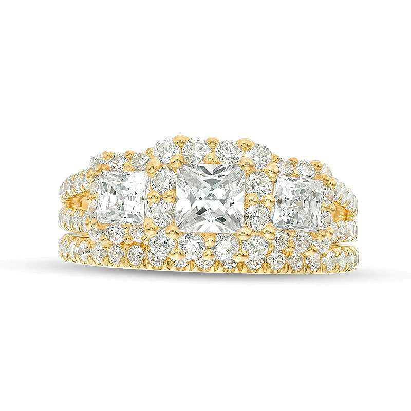 2.2 ct. Gesamtgewicht Diamant Dreistein Braut-Set im Princess-Schliff in 14K Gelbgold