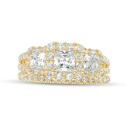 2.2 ct. Gesamtgewicht Diamant Dreistein Braut-Set im Princess-Schliff in 14K Gelbgold