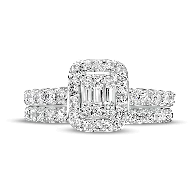 1.0 ct. Gesamtgewicht Braut-Set mit Diamanten im Smaragdschliff-Rahmen in 14K Weißgold