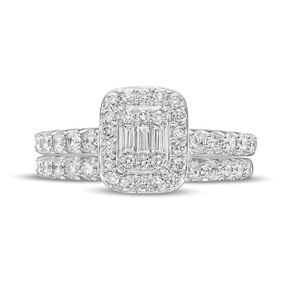 1.0 ct. Gesamtgewicht Braut-Set mit Diamanten im Smaragdschliff-Rahmen in 14K Weißgold