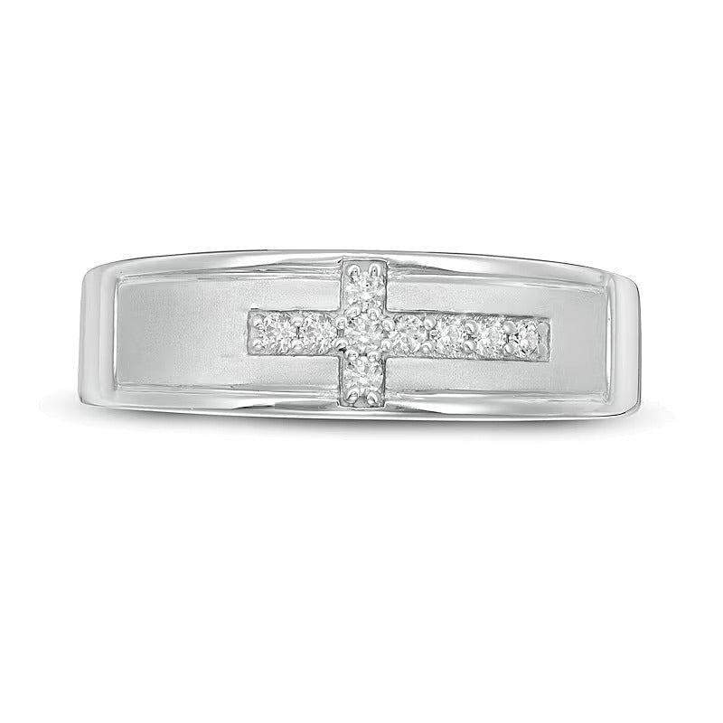 0.13 ct. Gesamtgewicht Diamant Ehering mit liegendem Kreuz in rhodiniertem Sterlingsilber