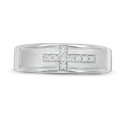0.13 ct. Gesamtgewicht Diamant Ehering mit liegendem Kreuz in rhodiniertem Sterlingsilber
