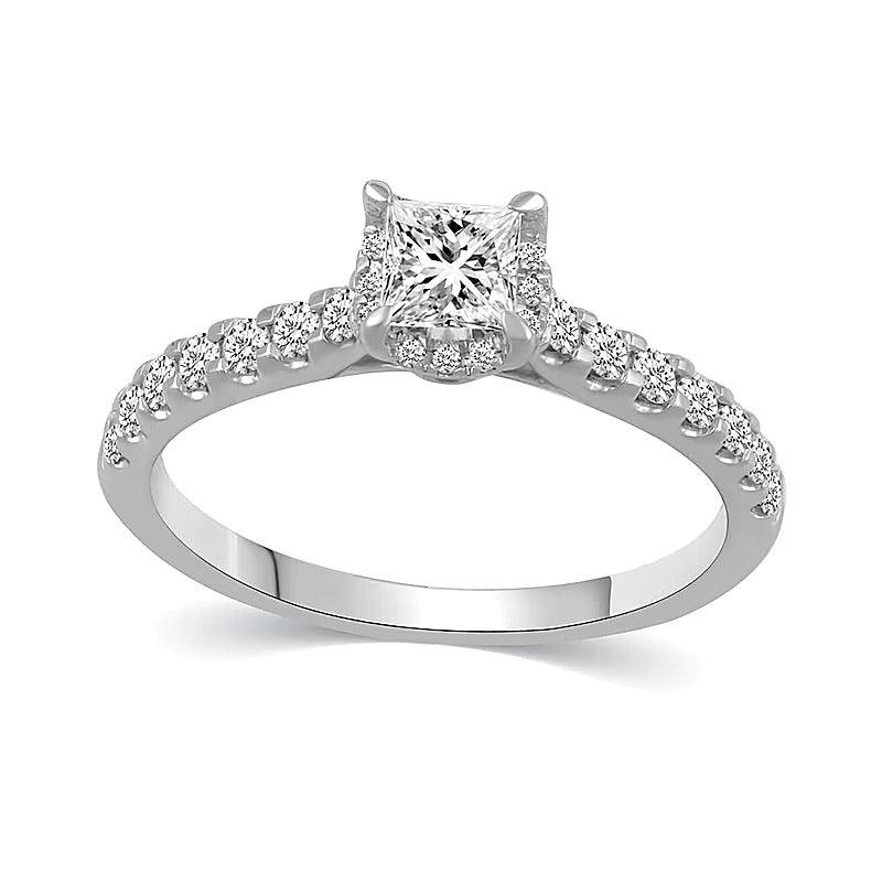 1.0 CT. Gesamtgewicht Diamant-Brautset im Princess-Schliff mit verstecktem Rahmen in 14K Weißgold (I/I2)
