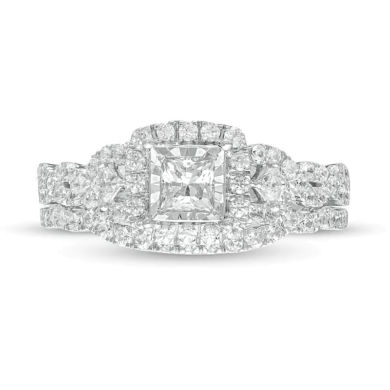 1.0 CT. TW Braut-Set mit Diamanten im Princess- und Rundschliff und gedrehter Ringschiene in 10K Bicolor-Gold