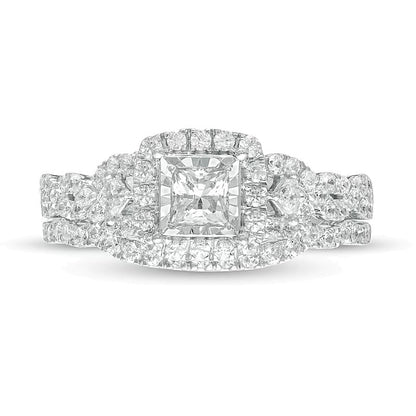 1.0 CT. TW Braut-Set mit Diamanten im Princess- und Rundschliff und gedrehter Ringschiene in 10K Bicolor-Gold