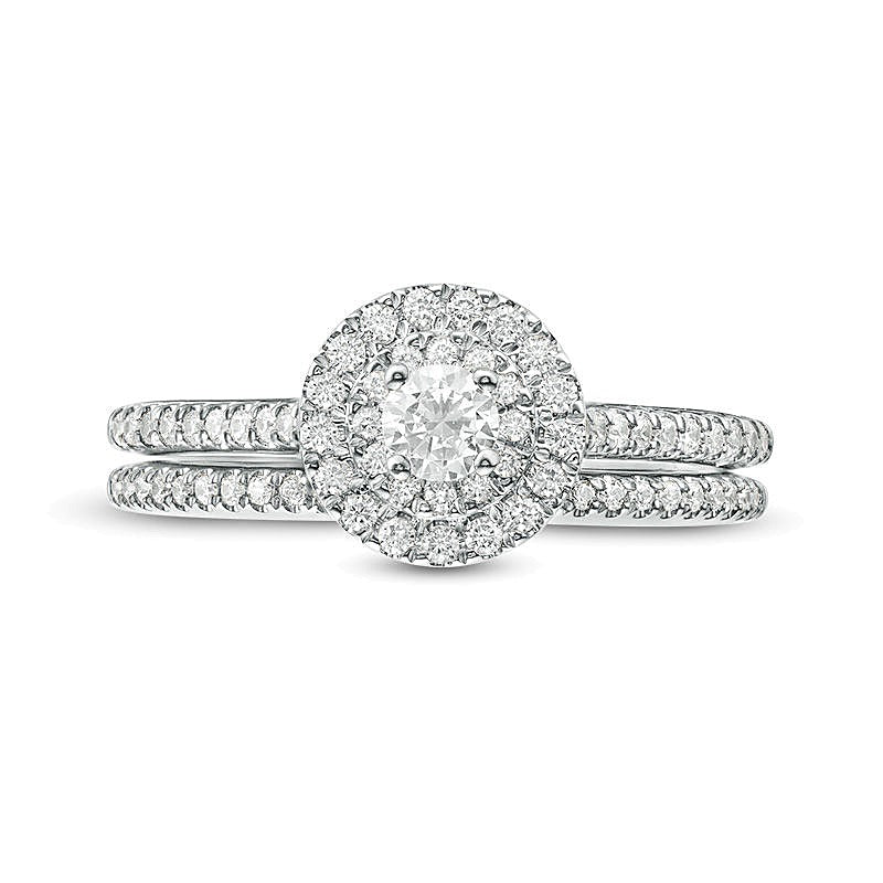 0,5 ct. Gesamtgewicht Diamant Braut-Set mit doppeltem Rahmen in 14K Weißgold