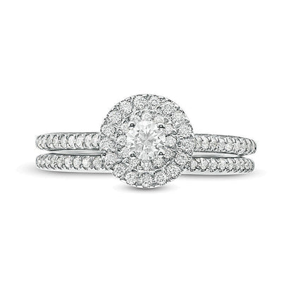 0,5 ct. Gesamtgewicht Diamant Braut-Set mit doppeltem Rahmen in 14K Weißgold