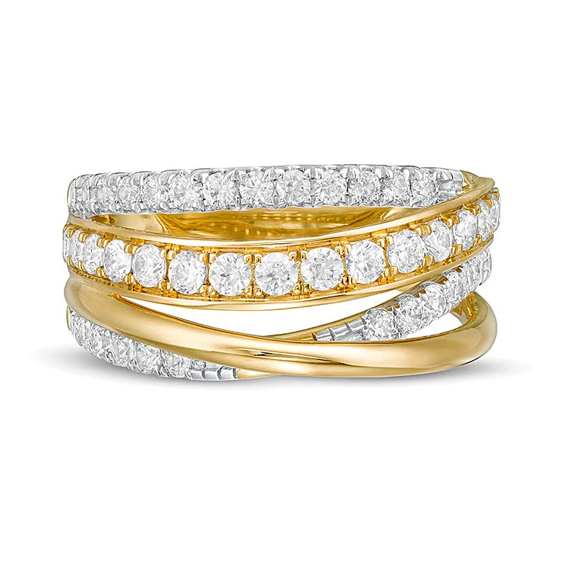Fashion-Ring mit Diamanten 1.0 ct. Gesamtgewicht, mehrreihig, in 10K Gelbgold