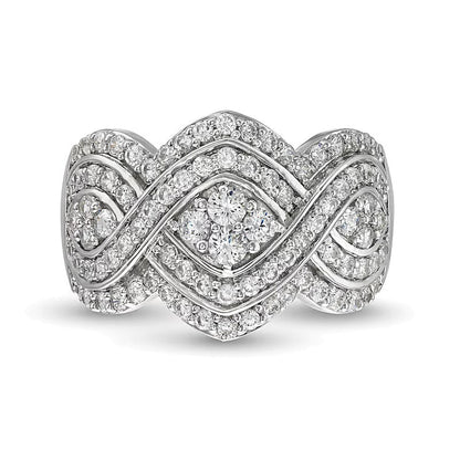 1.0 CT. Gesamtgewicht Ring mit vier weißen Diamanten im Rundschliff und Infinity-Geflecht in 10K Weißgold