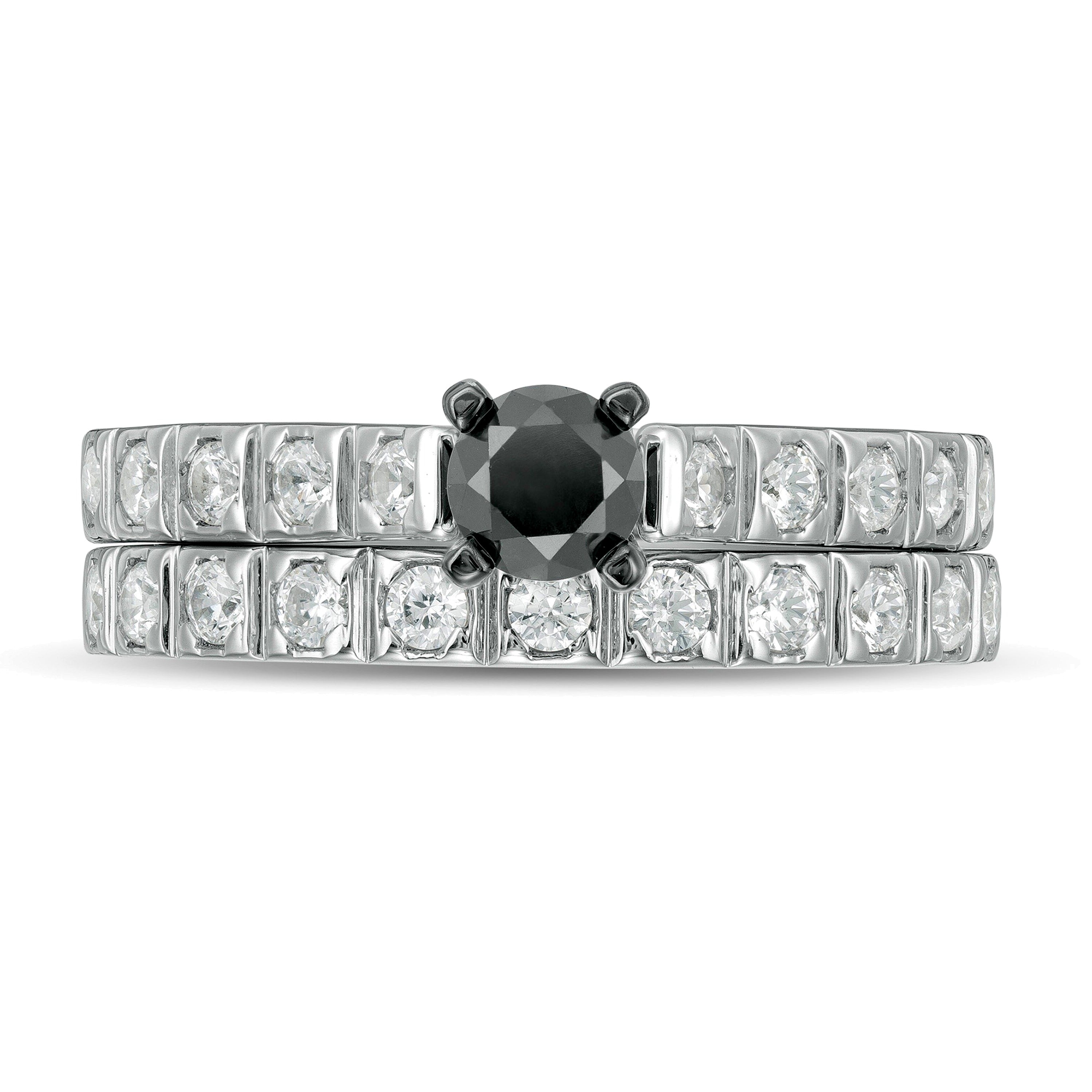 Braut-Set mit schwarzen und weißen Diamanten 1.0 CT. Gesamtgewicht in 10K Weißgold