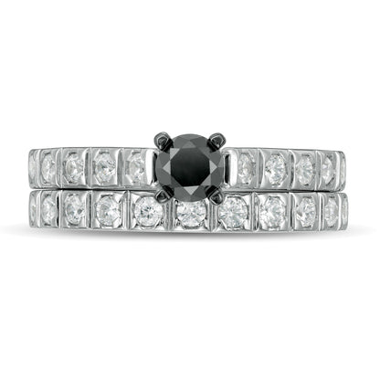 Braut-Set mit schwarzen und weißen Diamanten 1.0 CT. Gesamtgewicht in 10K Weißgold