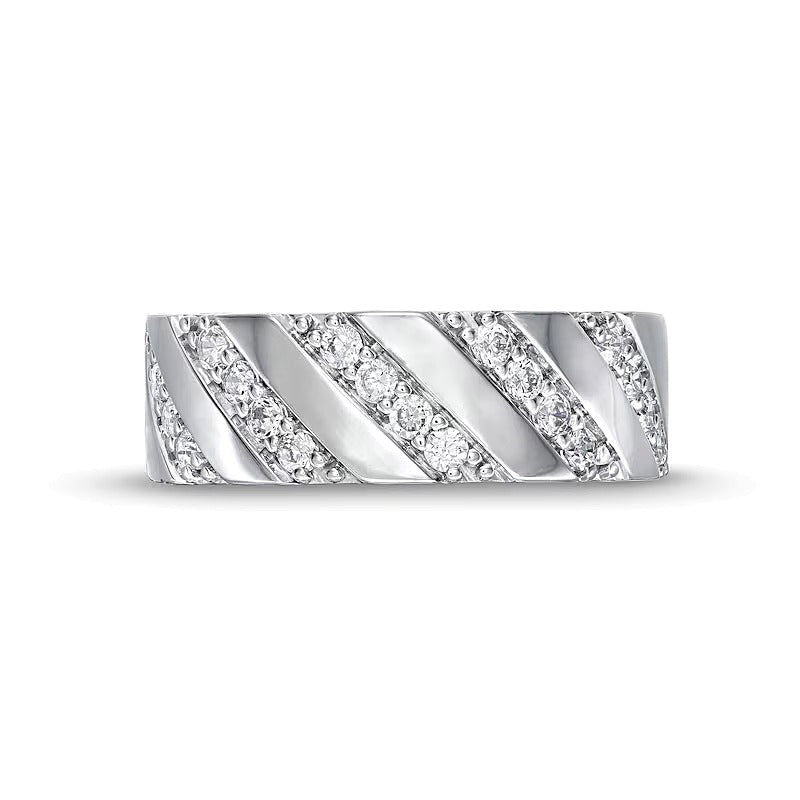 0.5 ct. Gesamtgewicht Diamant-Ring mit diagonaler Reihe in 10K Weißgold