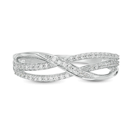 0.17 ct. Gesamtgewicht Diamant Memoire-Ring mit überkreuztem Layered-Design in 10K Weißgold