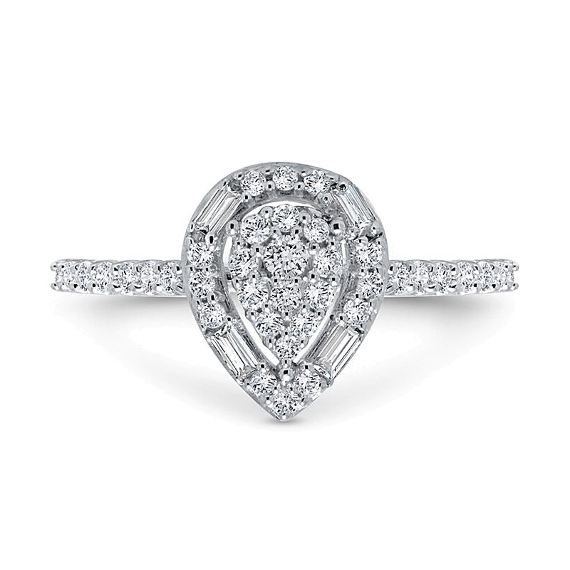 0,5 ct. Gesamtgewicht Multi-Diamant Ring mit tropfenförmigem Rahmen in 10K Weißgold