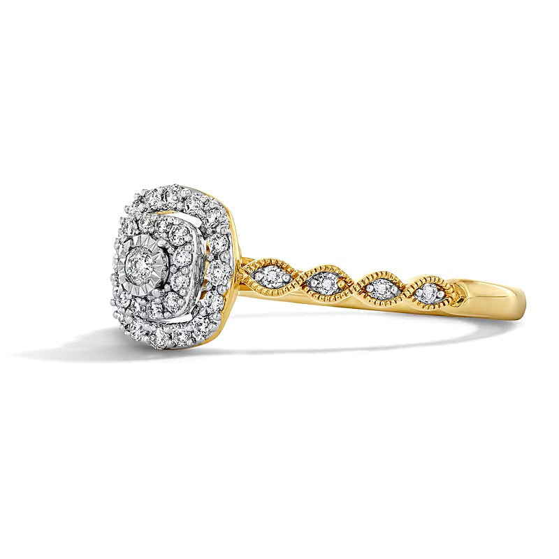0.25 ct. Gesamtgewicht Diamant Freundschaftsring mit doppeltem Kissenschliff-Rahmen in 10K Gelbgold