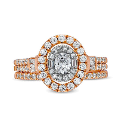 1.0 CT. Gesamtgewicht Brautset mit ovalen Diamanten und Doppelreihe in 10K Roségold