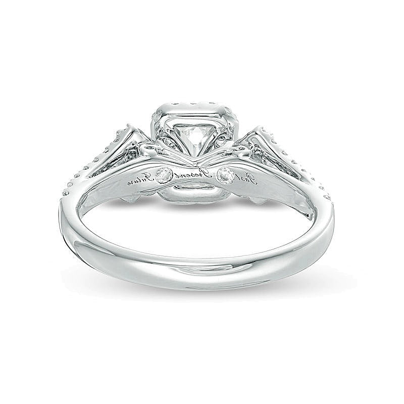 1.0 ct. Gesamtgewicht Dreistein-Verlobungsring mit Diamanten im Smaragdschliff in 14K Weißgold (I/I1)