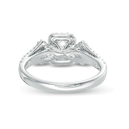 1.0 ct. Gesamtgewicht Dreistein-Verlobungsring mit Diamanten im Smaragdschliff in 14K Weißgold (I/I1)