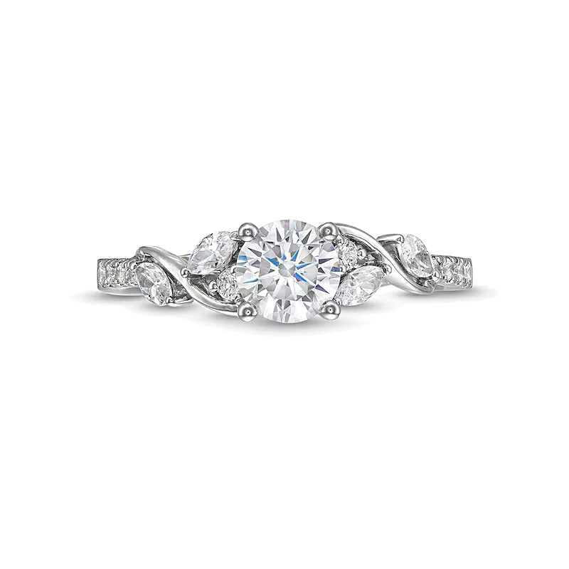 0.88 ct. Gesamtgewicht Diamant Solitär mit seitlichem Besatz in 14K Weißgold (I/I2)
