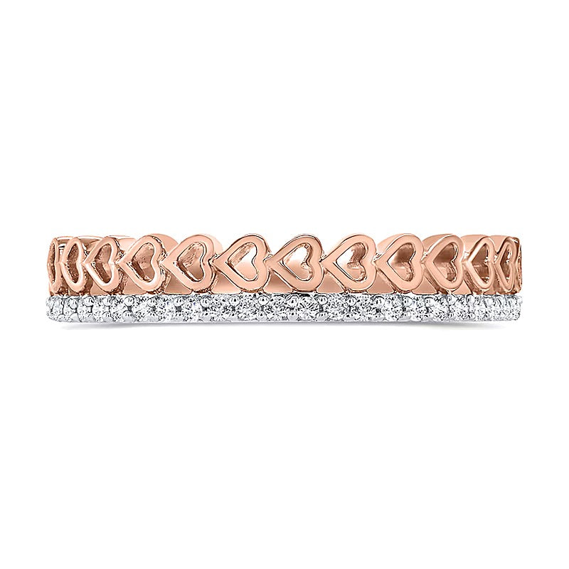 0.13 ct. Gesamtgewicht Diamant Fashion-Ring mit Kanten- und Herzdesign, doppelreihig und stapelbar, in 10K Roségold