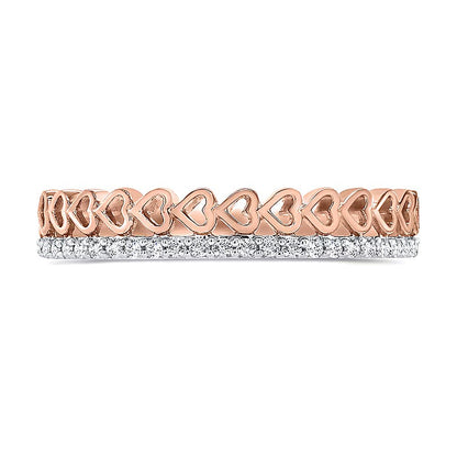 0.13 ct. Gesamtgewicht Diamant Fashion-Ring mit Kanten- und Herzdesign, doppelreihig und stapelbar, in 10K Roségold