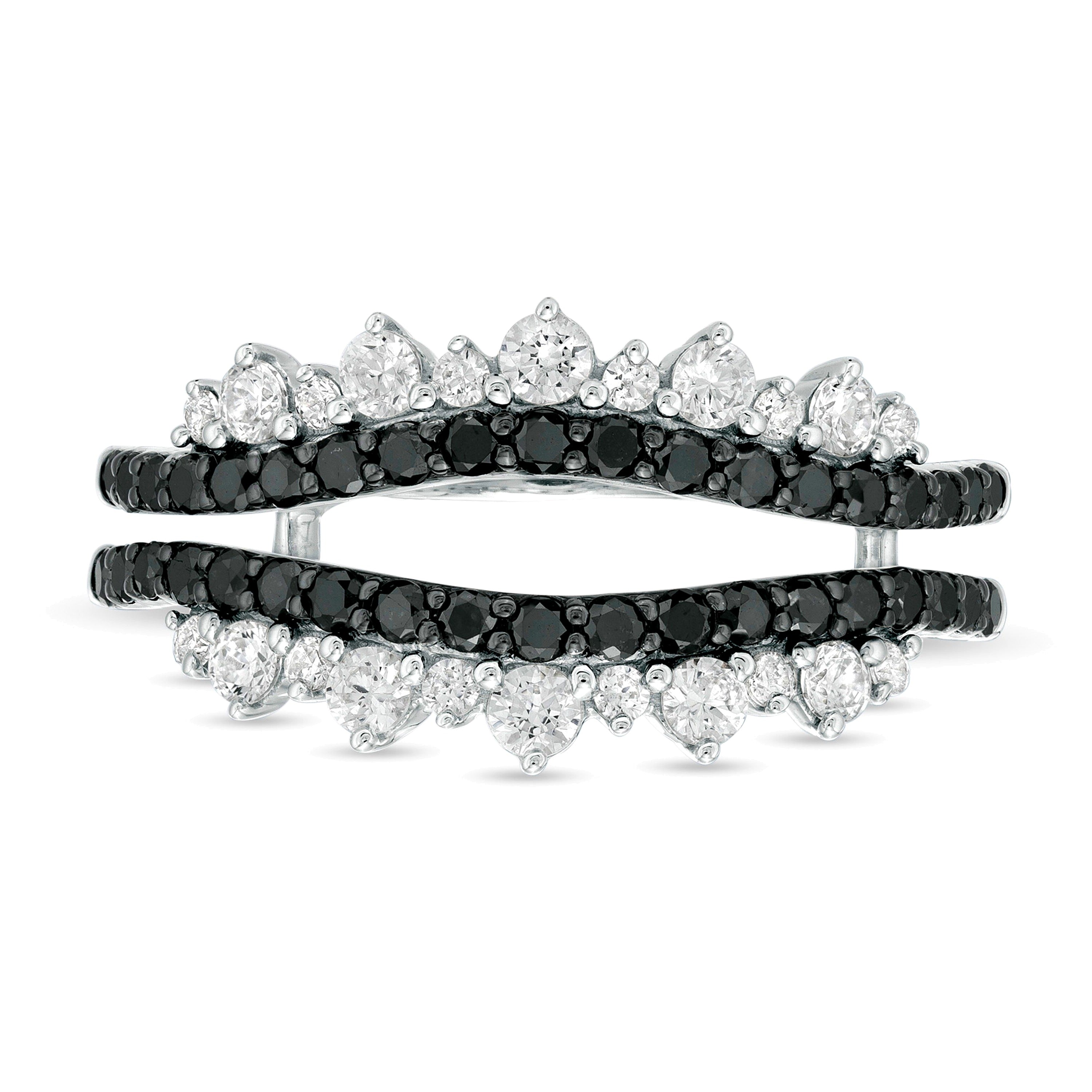 0.75 CT. Gesamtgewicht behandelter schwarzer und weißer Diamant Tiara-Stil Solitär-Enhancer in 10K Weißgold